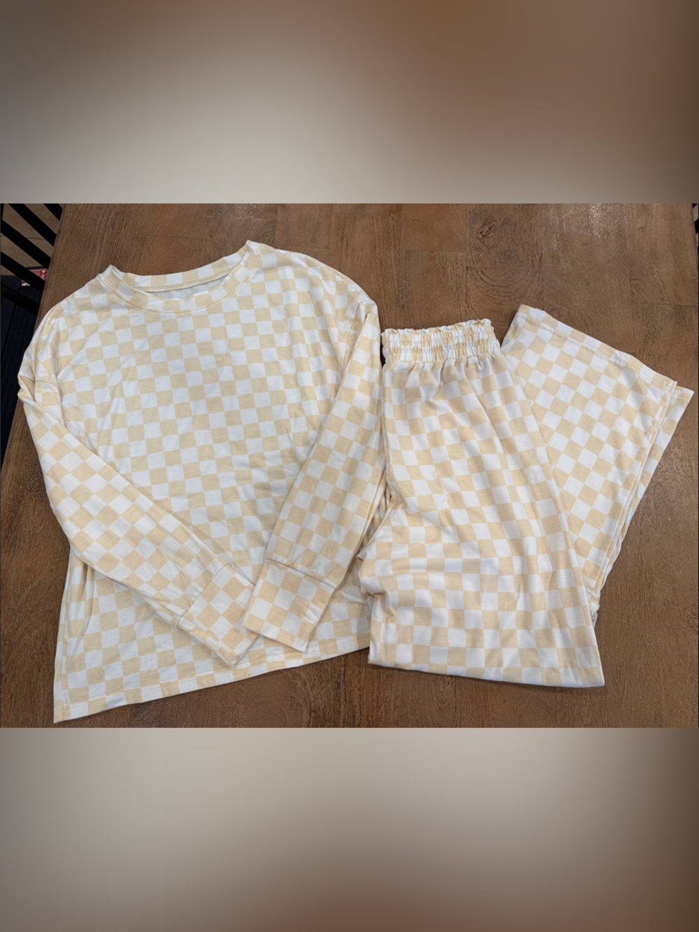 Checkerboard Loungewear Set in Cream & Pale Yellow